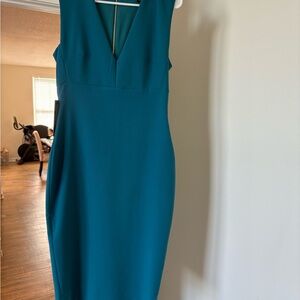 Guess Teal V-Neck Midi Dress